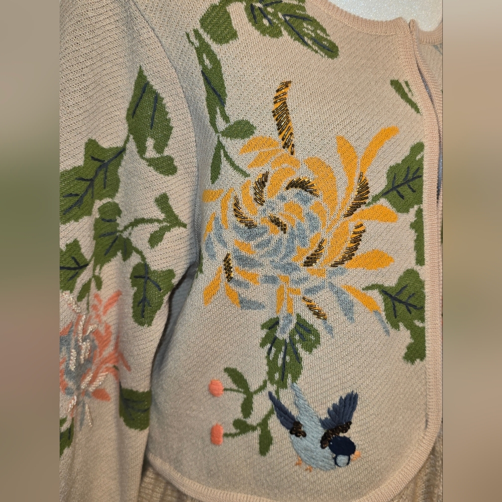 Antropologie Moth Winged Wonder Cardigan Peplum Sweater Women's Size Large - Picture 6 of 13